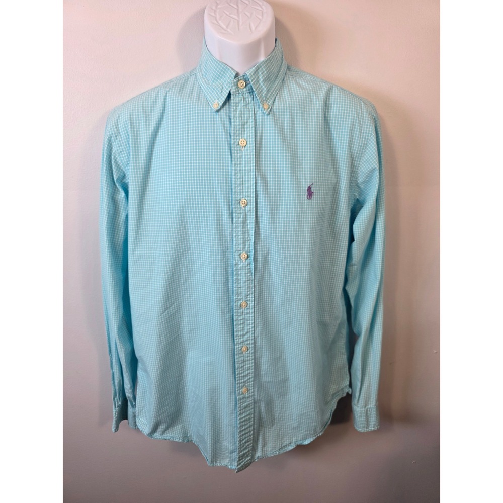 Ralph Lauren Mens Classic Fit Gingham Button Down Shirt Blue White 15.5 34/35